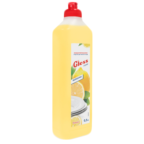 Средство для мытья посуды КОНЦЕНТРАТ Gloss crystal professional Лимон 0,5л флип-топ