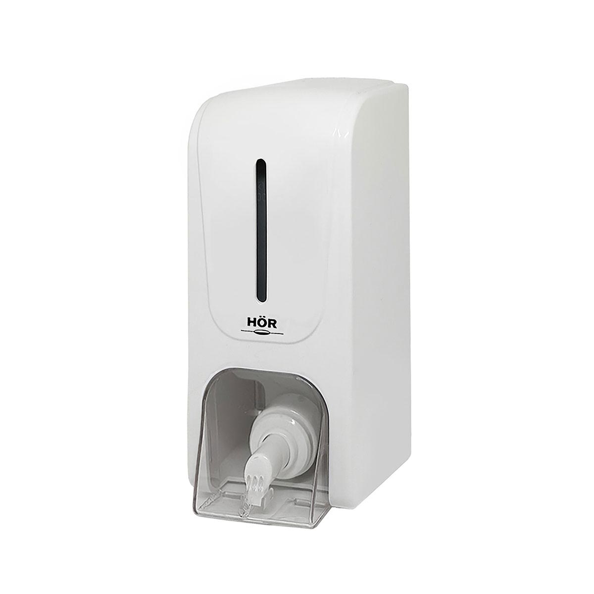Дозатор для жидкого мыла X12 нажимной 1,2 л СТАНДАРТ, корпус белый, кнопка прозрачная фото 1