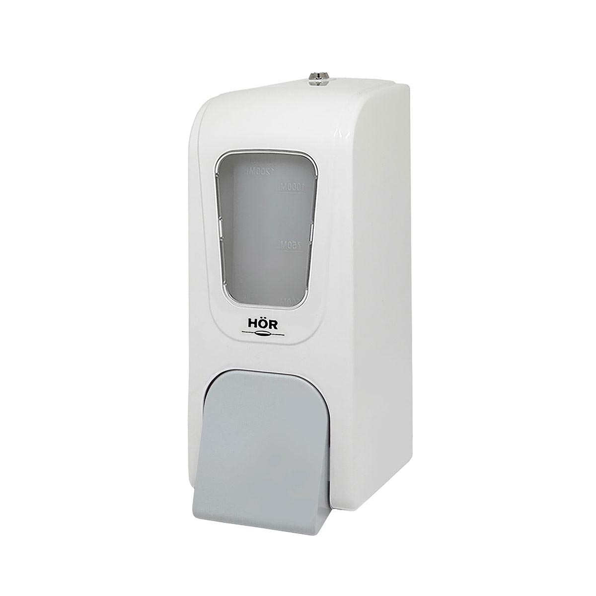 Дозатор для жидкого мыла X12 нажимной 1,2 л БИЗНЕС, корпус белый, стекла прозрачные, кнопка серая фото 1