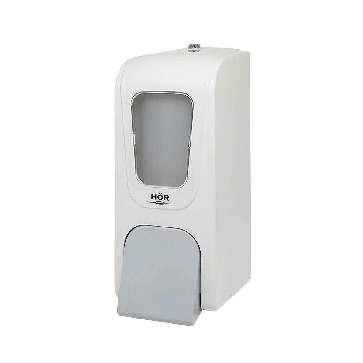 Дозатор для жидкого мыла X7 нажимной 0,7 л БИЗНЕС, корпус белый, стекла прозрачные, кнопка серая фото 1
