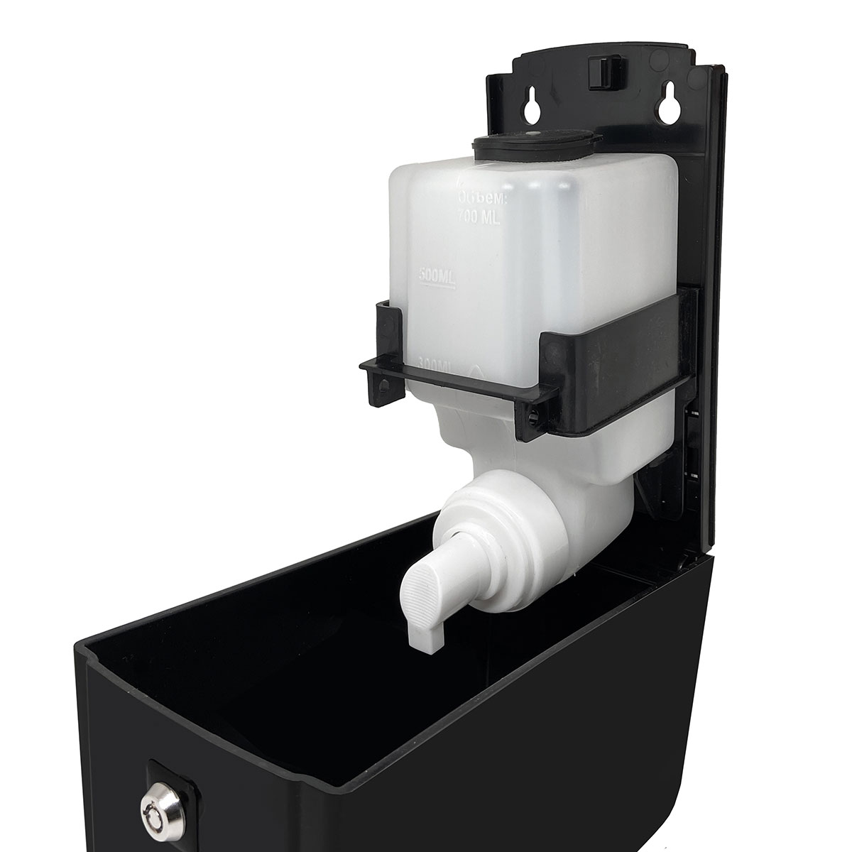 Дозатор для жидкого мыла X7 нажимной 0,7 л БИЗНЕС, корпус черный, стекла прозрачные черные, кнопка черная фото 2